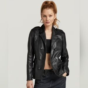 G-Star 100% Lamb leather Peacoat Blazer jacket Nwt Size Xs
